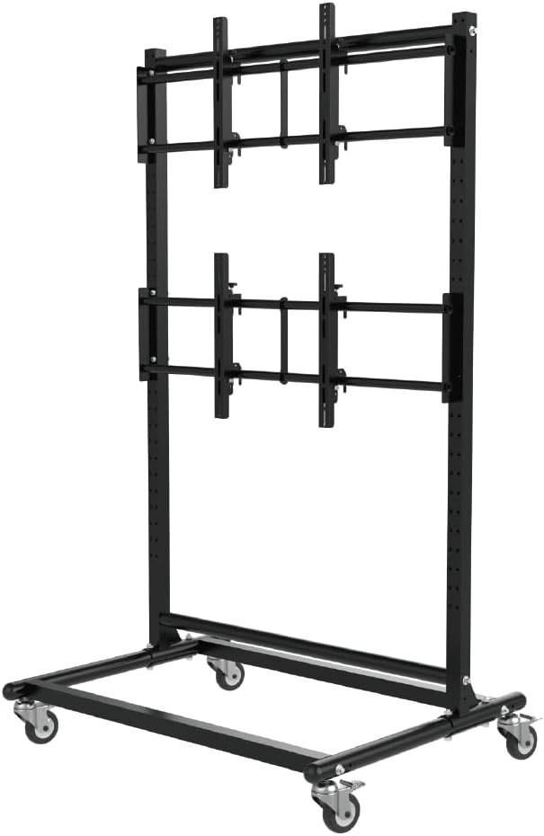55-75" Mobile 1x2 Video Wall Mount with Wheels, Heavy Duty VESA 800x400 Bracket for Seamless Multi-Display