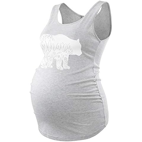 GINKANA Maternity Tank Tops Sleeveless Ruched Basic Tops Maternity Shirt Vest Mama Clothes - Grey - Large Cover