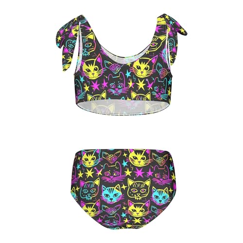 JUNZAN Neon Goth Cute Cat Stars Girl Swimsuit Adjustable Strap 2 Piece Bikini Bathing Suit for Birthday Gifts 3T2