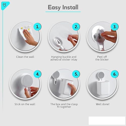 Image of STEFFAN Toothbrush Holders for Bathroom - Durable and Sturdy Brush Holder, Multipurpose Brush Holder for Bathroom Wall - Perfect for Home Use (White Pack of 1)