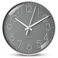 Aolso Wanduhr, geräuschlos und tickt Nicht, Batteriebetriebene runde Wanduhr, Digitale Wwanduhr, modernes Quarz-Design, für Wohnzimmer, Büro, Küche oder Kinderzimmer (Grau, 20CM)