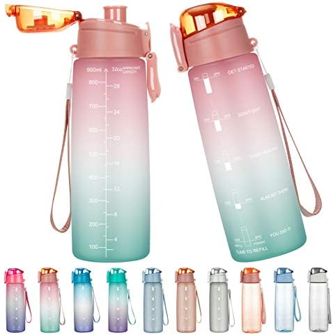 Lalafancy Motivational Water Bottle 900ml with Time Marker, BPA Free Tritan Plastic Drinks Bottles, Leak Proof Gym Bottle for Fitness, Outdoor, Camping, Sports, Cycling, Yoga