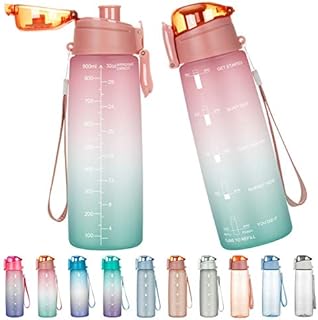 Lalafancy Motivational Water Bottle 900ml with Time Marker, BPA Free Tritan Plastic Drinks Bottles, Leak Proof Gym Bottle for Fitness, Outdoor, Camping, Sports, Cycling, Yoga