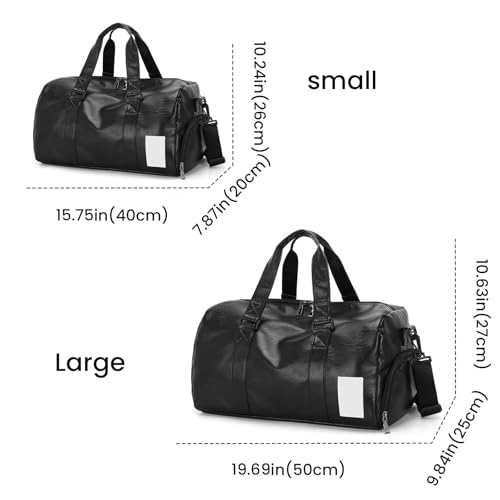 FUNSEED Zipper PU Leather Travel Bag for Men Women, Duffel Bags with Shoes Compartment and Wet Dry Storage Pockets for Sports Gym (Small)