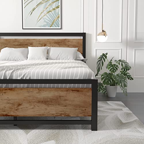 Queen Bed Frame With Headboard And Footboard, Industrial Platform Bed Queen With Heavy Duty Steel Slat Supports Mattress Foundation, Bed Frame Queen Metal Bed Frame With Storage, No Box Spring Needed #TOP3