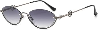 Metal Semi-Rimless Oval Sunglasses for Women, Elegant Half-Frame Party Sun Glasses, Trendy Chic Eyewear