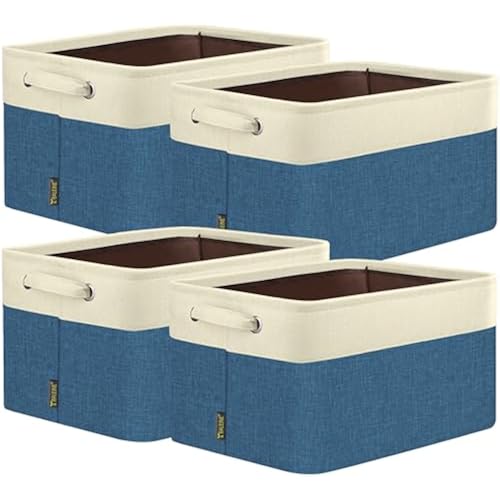 BALEINE 4 Pack Fabric Closet Storage Bins for Shelves, Linen Closet Organizers and Storage, Decorative Baskets for Organizing, Shelf, Clothes, Home, Office (Navy Blue, 12"x8"x8")