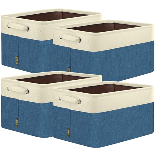 BALEINE 4 Pack Fabric Closet Storage Bins for Shelves, Linen Closet Organizers and Storage, Decorative Baskets for Organizing, Shelf, Clothes, Home, Office (Navy Blue, 15"x11"x9.5")