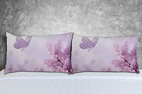 Baegutly Pillowcase Set Of 2 Butterfly Purple Lavender Floral Flowers Zippered Pillow Cover Pillow Sham For Long Pillow Queen Size 20X30 Inches #TOP4