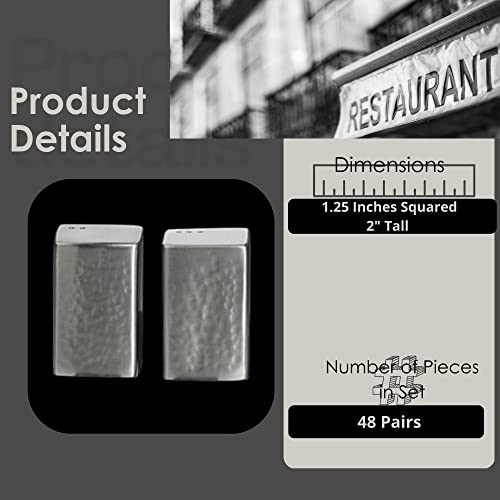 Steelite Creations Stainless Steel Salt & Pepper, Modern Tabletop Hammered Textured Finish Square Metal Seasoning Dispenser Bulk Sets, Commercial Restaurant Foodservice Use, 2" Tall, 48 Pairs #TOP1