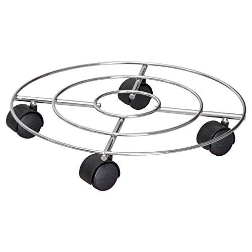Wagner Pflanzenroller Chrome Ø 35 x 6,5 cm I Pflanzenroller für Innenbereich, Chrom I Blumenroller aus verchromten Stahl I Kübelroller Silber-glänzend I Tragkraft 60 kg - 20093201