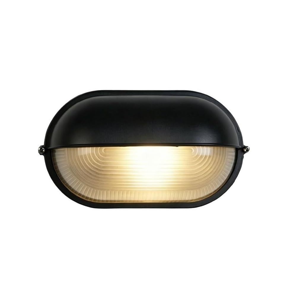 Outdoor Oval Aluminum Wall Light Frosted Ribbed Glass Shade Wall Sconce