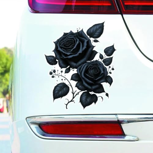 Image of 2pcs Gothic Black Rose Flower Car Decal 4.33 inchx5.51 inch, Waterproof, Aesthetic, Suitable for Car, Laptop, Wall, Window, Travel Extra Durable Vinyl |#DS10