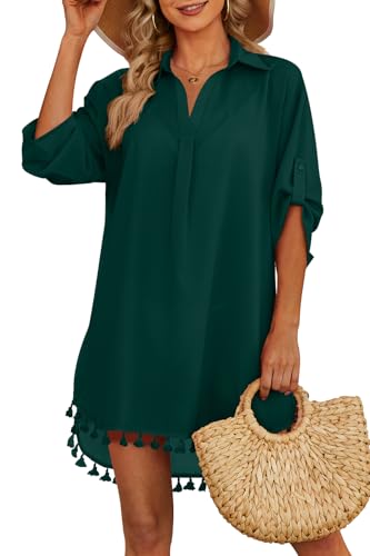 Yincro Womens Swimsuit Beach Coverup (Dark Green-1, XL)