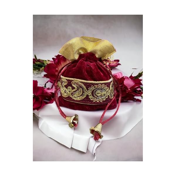 Velvet Potlis, Velvet Lace Potlis, Bridal Purse Women handbag Shagun Pouch Return Gifts Small Potli Bags for Return Gifts for Wedding| Party |Baby Shower| Dry Fruit Pouches 5x6 Inches (Maroon, 50)