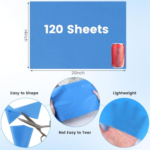 Koogel 120 Sheets Blue Tissue Paper Bulk, 14 x 20 Inch Gift Wrapping Paper for Wedding Birthday DIY Crafts Art Project