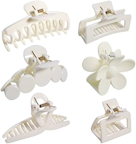 6Pcs Big Hair Claw Clips Nonslip Large Claw Clip for Women Thin Hair Cute Jaw Hair Clips for Women Hair Claws Barrettes Ponytail Holder Hair Accessories,White