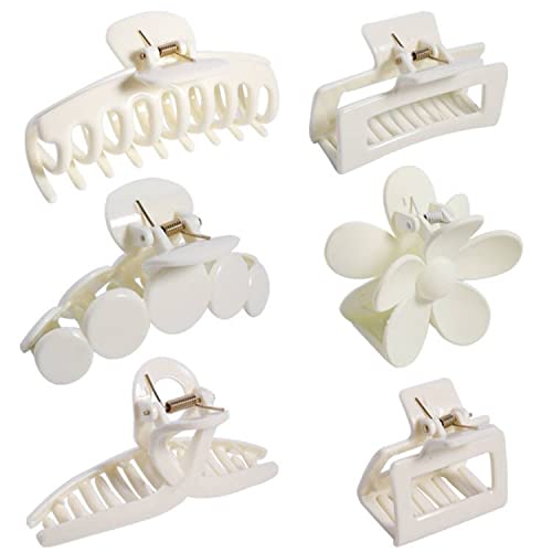 6Pcs Big Hair Claw Clips Nonslip Large Claw Clip For Women Thin Hair Cute Jaw Hair Clips For Women Hair Claws Barrettes Ponytail Holder Hair Accessories,White #TOP8
