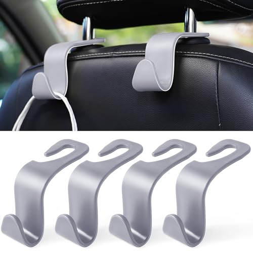Image of LivTee Car Seat Headrest Hook, Car Headrest Hidden Hook, 4 Pack Universal Auto Car Back Seat Hook Organizer for Purse Coat, Car Interior Accessories (Gray)