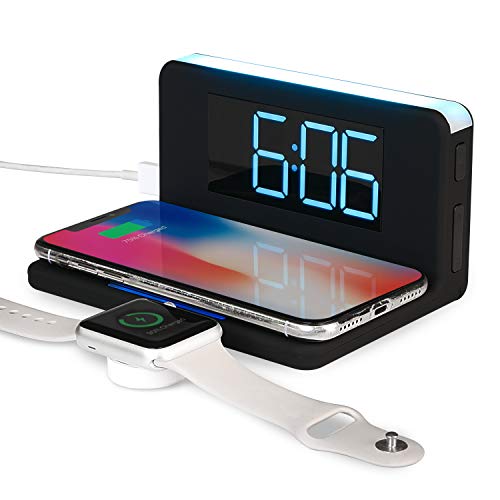 Rca Wireless Charger Alarm Clock - 10 Watt, Qi Charging With 4 In Lcd Display, Dimmable Nightlight And Additional Usb Charging Port #TOP12
