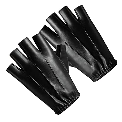 ibasenice Leather Bike Gloves Men's Portable Fishing Gloves Riding Half-Finger Design for Fitness