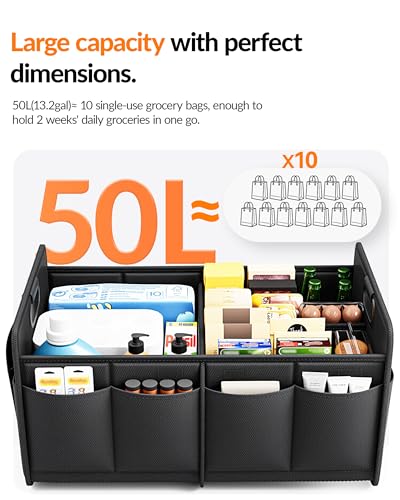 Image of Homeve Car Trunk Organizer for SUV, Small Compact Size No-Sag Heavy Duty, 7 Pockets Foldable Waterproof Anti-Slip Storage, Fit Sedan, Truck, Front Seat, Universal Car Accessories, Black, 2 Compart