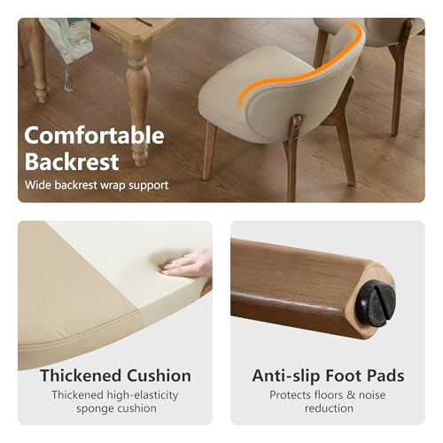 Kidol & Shellder Dining Chair with High Back Mid Century Modern Kitchen Chair Faux Leather Upholstered Armless Chair Padded Seat with Wooden Leg for Kitchen Dining Living Room, Single Pack, Khaki by Kidol & Shellder - Image 4