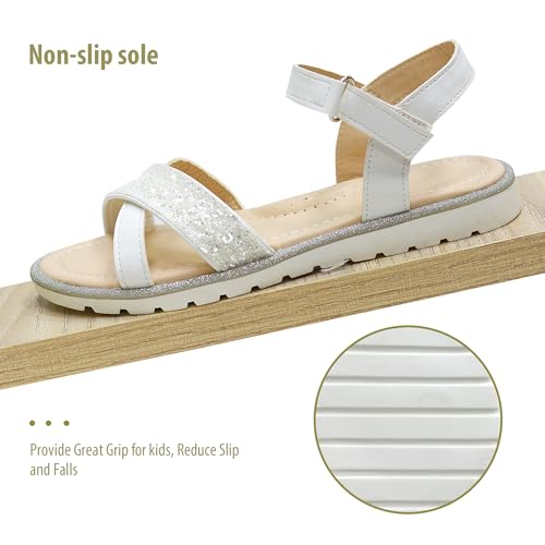 Image of LseLom Girls Sandals Cute Open Toe Sandals Glitter Party Wedding Princess Summer Flats