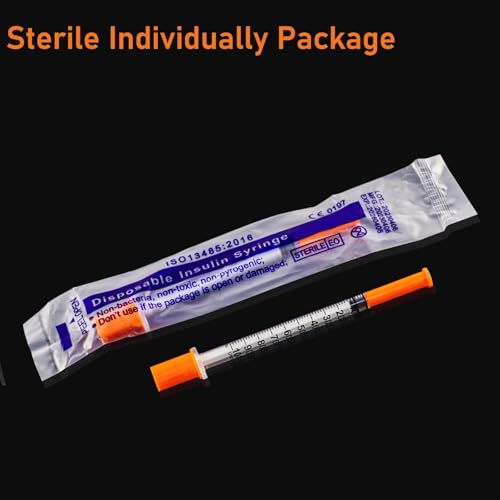 U-100 1ml Syringe with Needle, 31G 1/4\" 6mm 1cc Syringes, Disposable Individual Package, Pack of 100