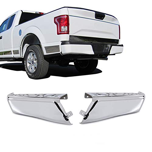 ECOTRIC Rear Bumper Ends Caps Cover Compatible with 2015-2020 Ford F150 Replacement For FO1102380 W/O Park Sensor Holes Chrome Steel Left & Right