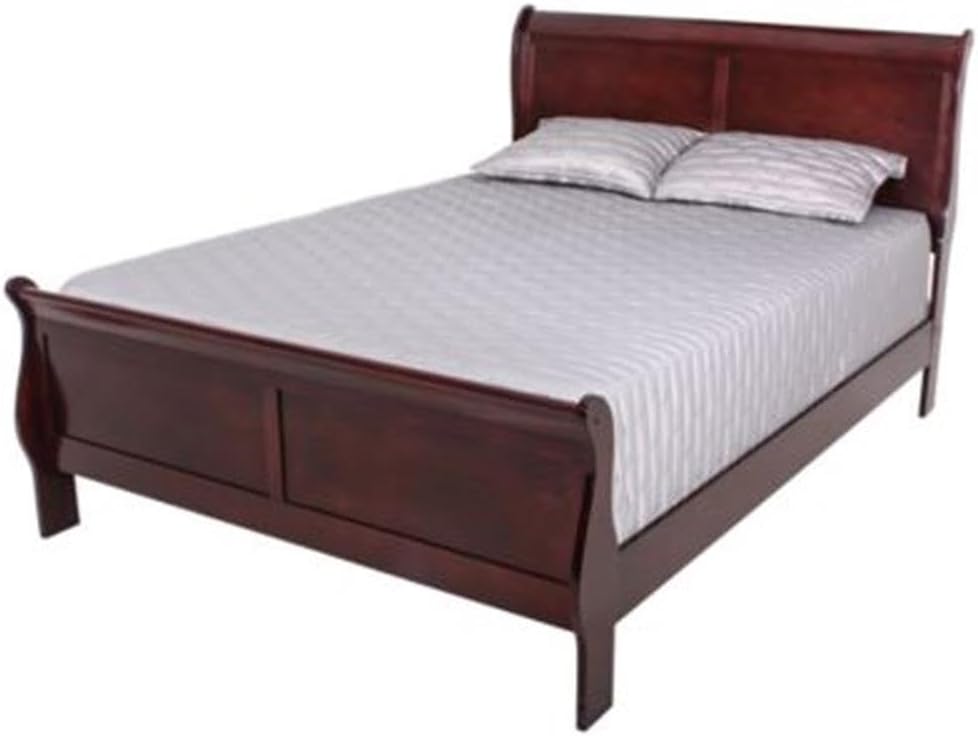 BOWERY HILL Wood Traditional Sleigh Queen Bed, Warm Dark Brown Finish, Select Veneers and Hardwood Solids, Antique Bronze Hardware, Requires Box Spring, Classic Bedroom Furniture, 47.25 H x 62.5 W x