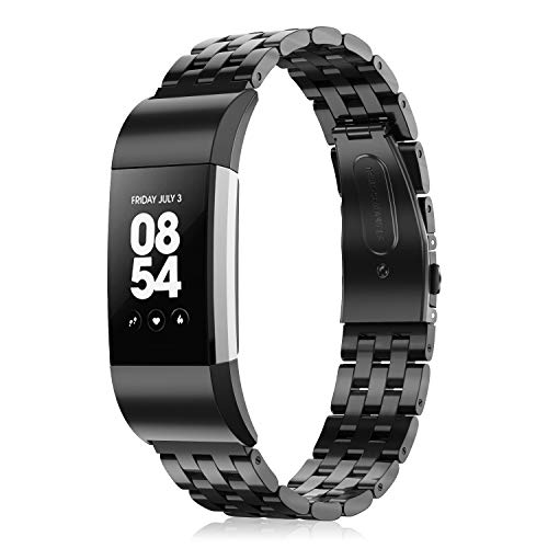 Fintie Bands Compatible with Fitbit Charge 2, Premium Stainless Steel Metal Replacement Strap Wrist Band Compatible with Fitbit Charge 2 HR Smart Fitness Tracker, black
