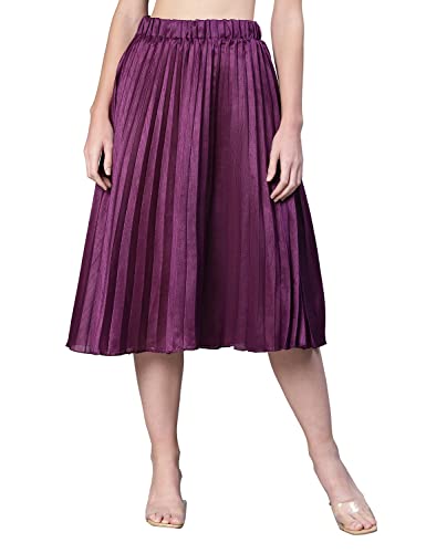 Image of oxolloxo Women Purple Pleated & Elasticated Dupion Silk Skirt