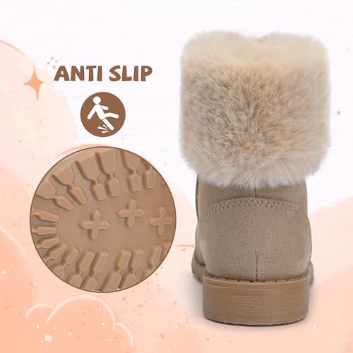 shoeslocker Girls Boots Ankle Boot for Girls Warm Lightweight Winter Boot with Zipper beige 8 by shoeslocker - Used condition - Image 6