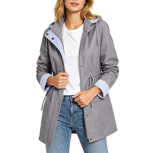 Chaqueta impermeable de longitud media cortavientos ligera con cremallera completa