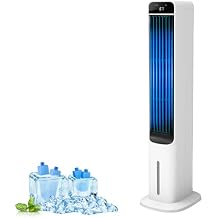 Evaporative Air Cooler - 41" Portable Cooling Fan Swamp Cooler with 4 Ice Packs and Remote, Quiet Bladeless Tower Fan Blow Cold Air, 120 Oscillation 3 Speeds 3 Modes, for Bedroom Home Office
