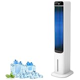 Evaporative Air Cooler - 41" Portable Cooling Air Conditioner Fan Swamp Cooler with 4 Ice Packs and Remote, Quiet Bladeless Tower Fan Blow Cold Air, 50° Oscillation 3 Speeds, for Bedroom Home Office