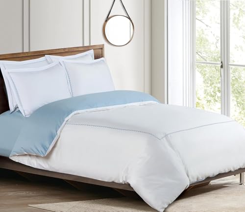 Majestic Giftware Madison Linen 8 Pcs 44" Twin Size Bedding Set (BL52-44T) | Normandy - Blue 400 TC 100% Cotton Sateen | 2 Fitted Sheets, 2 Duvets, 4 Pillowcases - Noble Collection
