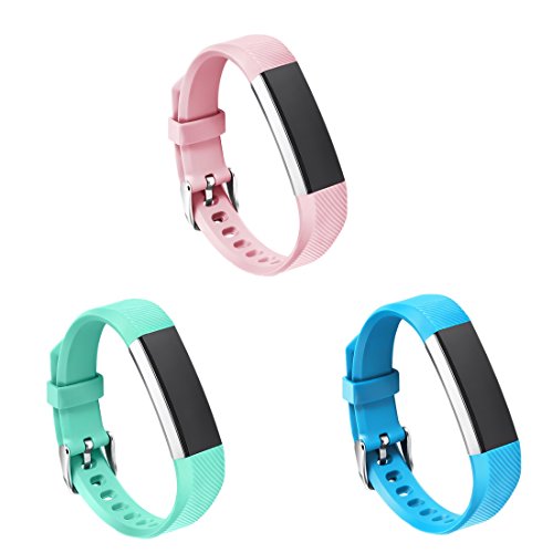 GinCoband 3PCS Fitbit alta HR bands,Replacement bands for Fitbit alta,Fitbit alta HR with Watch Buckle (Lake Blue+Teal+Nude Pink, 3PCS Buckle Design)
