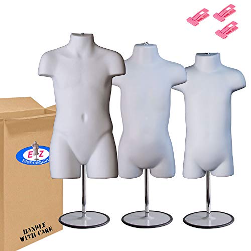 Toddler + Infant + Child Mannequin Torso, Dress Form Hollow Back Body Kids Set, with Metal Stand by EZ-Mannequins, for Craft Shows, Photos or Display, Easy to Use and Store, 9mo-7 Clothing Sizes.
