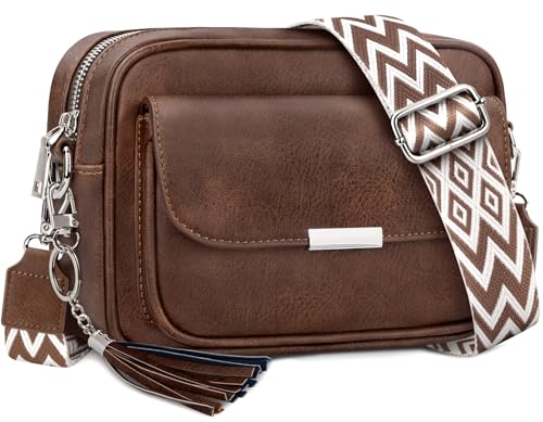 NEWIROVE Bolso Mujer Bandolera Mediano Bolso Bandolera Mujer Piel PU Bolso Cruzado De Mujer Con Correa Ancha Ajustable Bolsos Bandolera Para Mujer Damas Compras, Viaje y Trabajo. Marrón Oscuro