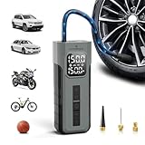 Tire Inflator Portable Air Compressor, 1 Min Fast Inflation Cordless Bike Pump with Digital Pressure Gauge LED Light, 150 PSI Electric Air Pump for Car Tires, Bicycle, Motorcycle, Ball (Grey)
