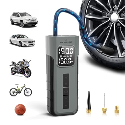 Tire Inflator Portable Air Compressor, 1 Min Fast Inflation Cordless Bike Pump with Digital Pressure Gauge LED Light, 150 PSI Electric Air Pump for Car Tires, Bicycle, Motorcycle, Ball (Grey)