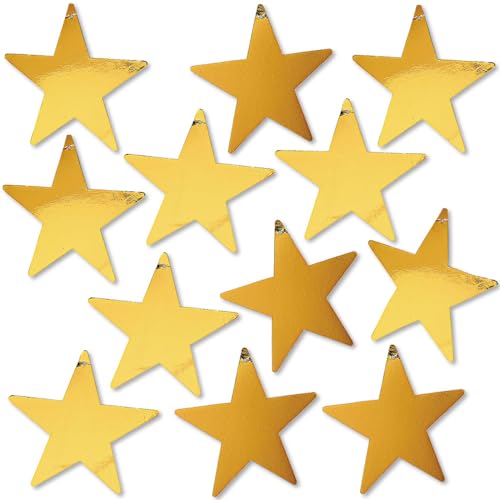 Fun Express 9" Gold Cardboard Star Decoration (12pc) for Party - Party Decor - Wall Decor - Cutouts - Party - VBS 2026 Vacation Bible School Supplies/Decor - 12 Pieces