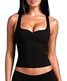 Navneet Playeras sin Mangas para Mujer Top Deportivo sin Costuras Blusas Básicas de Tirantes Camiseta Espalda Cruzada Yoga Casuales Negro, S