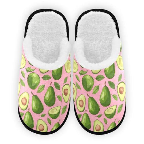 Pink Leaves Cartoon Avocado Slippers For Women Men Soft Memory Foam Non-Slip Fruit Winter Indoor House Shoes Travel Slipper