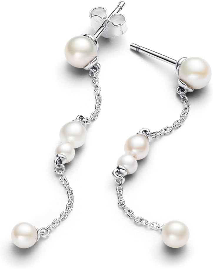 PANDORA Timeless Treated Freshwater Cultured Pearl Drop Earrings - Sterling Silver Earrings with Treated Freshwater Cultured Pearl - Jewelry for Women - Includes Gift Box