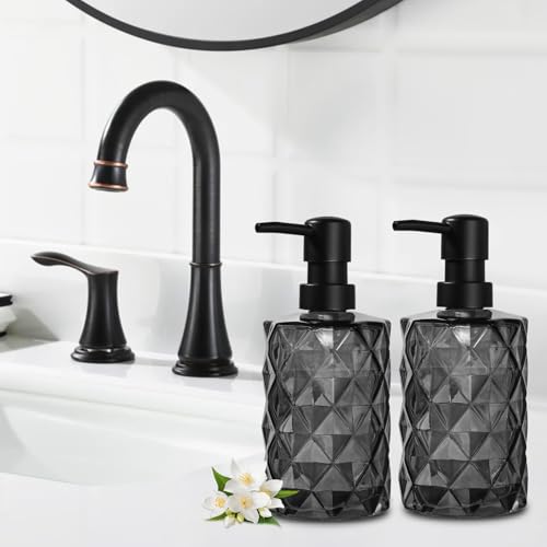 Gmisun Seifenspender, 330ml Seifenspender Glas, 2 Stück Spülmittelspender Schwarz, Moderne Pumpspender Aus Glas Für Badezimmer, Handseifenspender, Flüssigseifenspender 5