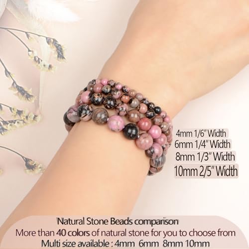 LPBeads Handmade Natural Gemstone Stretch Elastic 6mm Pink Black Rhodonite Bracelet Healing Crystal Round Stone Beads Jewelry Gifts for Women Men by LPBeads - Used condition - Image 5