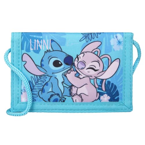 Disney Stitch Sac en gel pour fille – Personnalisable avec nom – Portefeuille pour enfant avec cordon, Stitch en bleu, Moderne